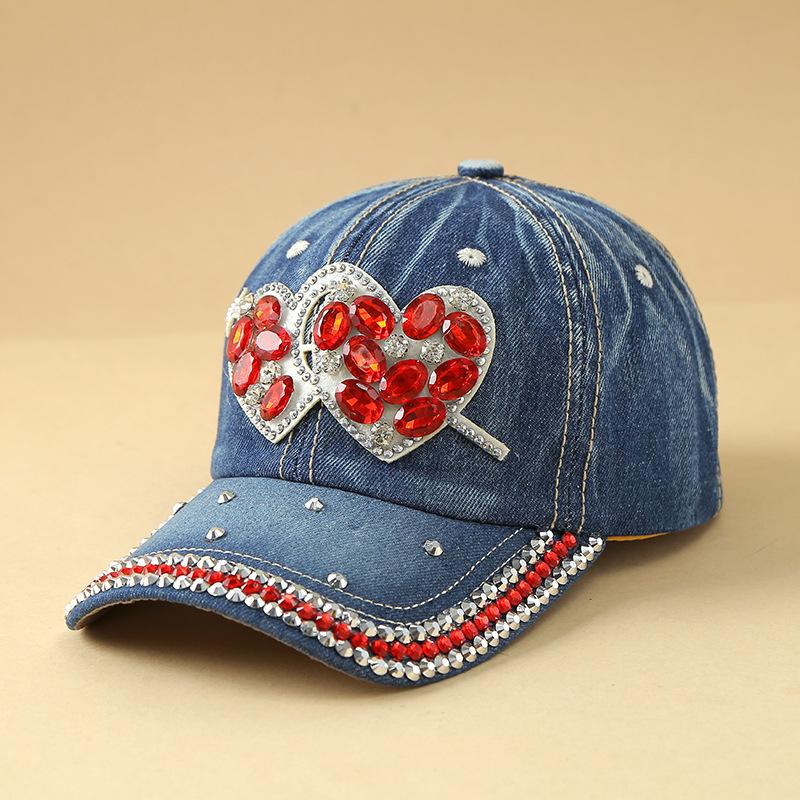 Shiny Rhinestone Cowboy Baseball Cap, Decorated With Glittering Crystal Stars / Heart-Shaped Embellishments. Adjustable Casual S