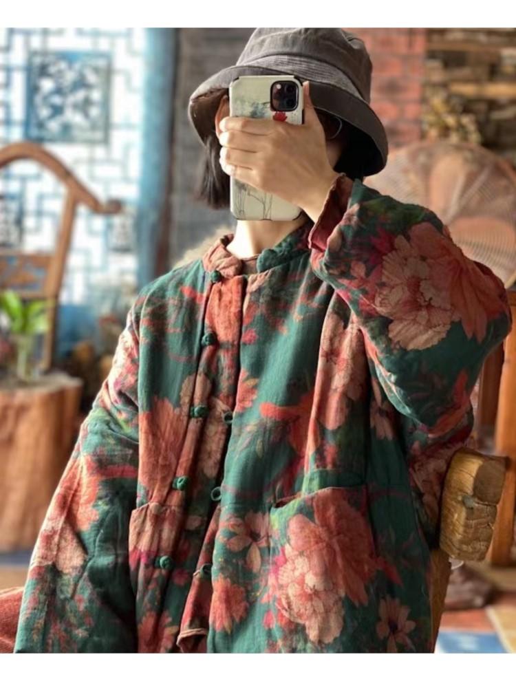 Johnature Frauen Vintage chinesischen Stil Baumwolle Kleidung Langarm Kragen lose Baumwolle Kleidung