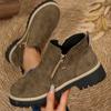 Foreign Trade New Large Size Double Zipper Platform Martin Boots Women's Cross-border Short Tube Round Head Suede Thick Heel and Bare Boots