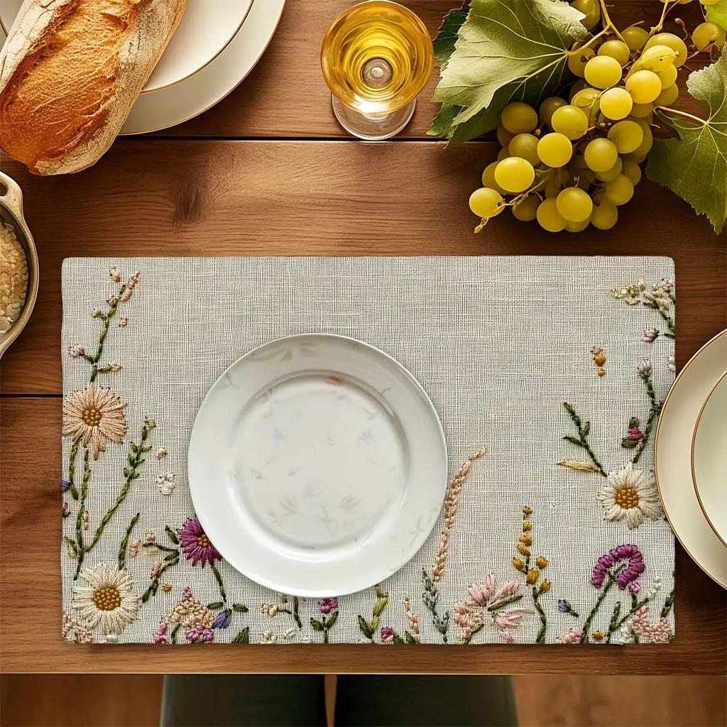 1pc Elegant Floral Tablecloth Placemat - Non-Slip Heat-Resistant Table Mat, Large 12x18 Inch (30x46cm) for Dining, Kitchen, Parties