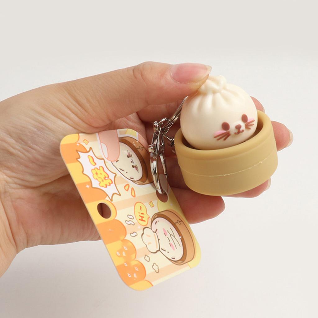 Realistic Simulated Steamed Bun Squeeze Toy Keychain Stress Relief Squeeze Toy Decorative Key Holder for Backpack Charm