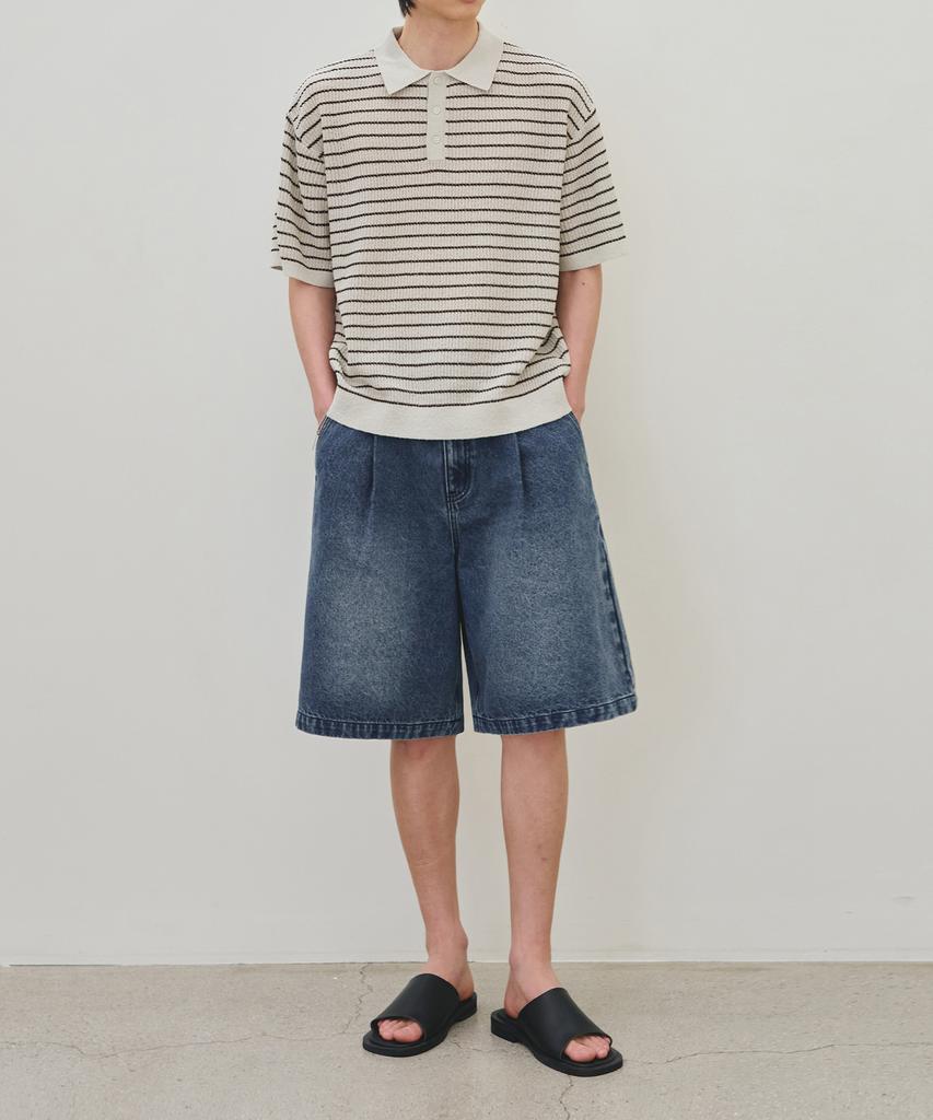 ROTEMBER Washed Bermuda Denim Pants [Mid Blue]