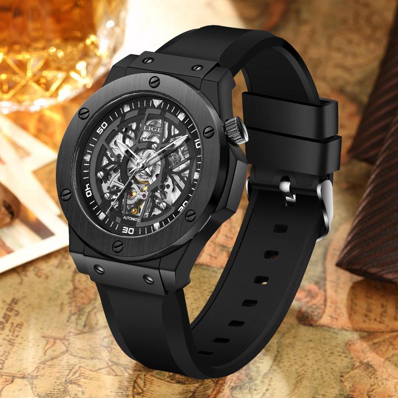 LIGE Modische Luxus Mechanische Uhren für Herren Militärisch Lässig Sport Silikon Wasserdicht Leuchtend Business Automatisch Männliche Uhr