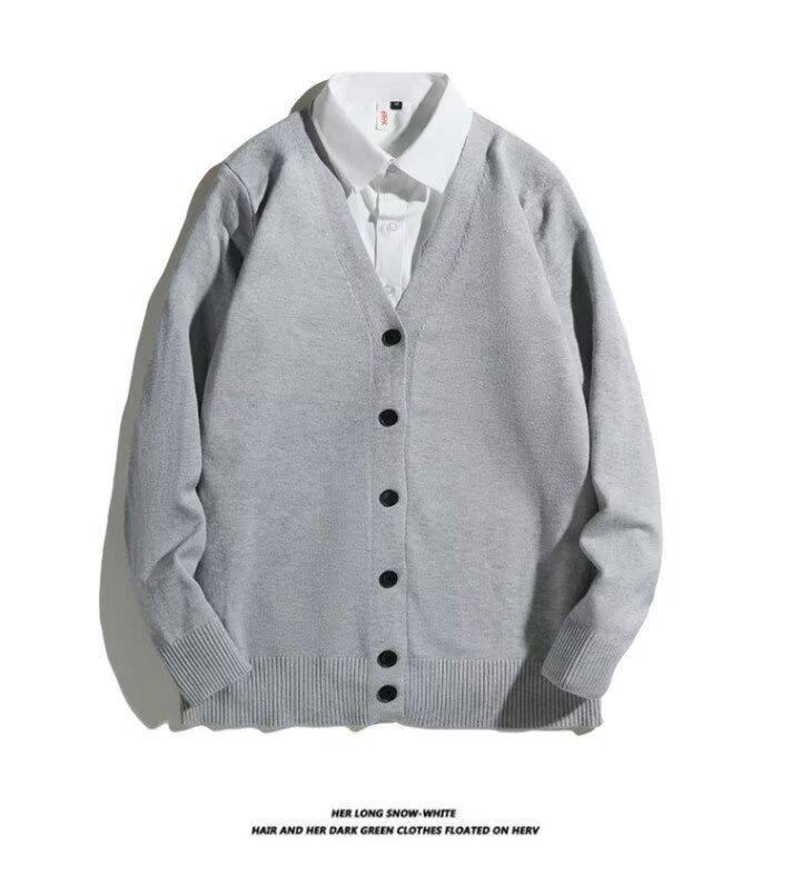 Men's V-neck Cardigan Sweater - Spring & Autumn Hong Kong Style Versatile Knitwear