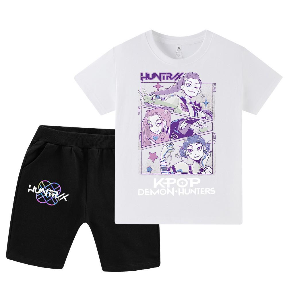 WA1198 Kids Boys Girls Kpop Rumi Zoey Mira Print Short Sleeves T-shirt Shorts Pants Sets