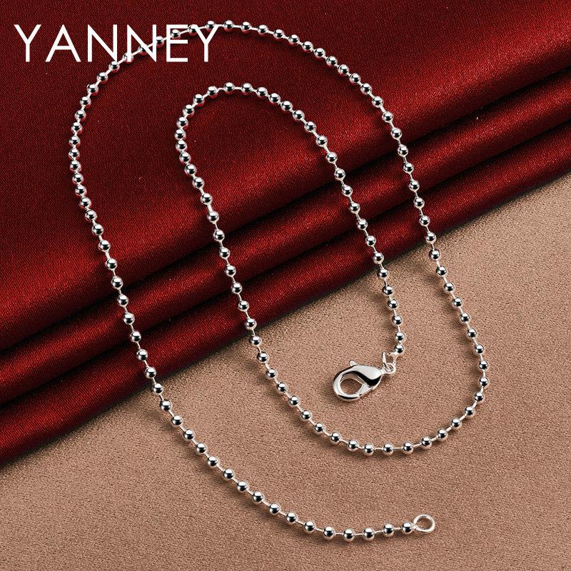 Charm 925 Sterling Silver 18 Inches 2MM Bead Chain Luxury Necklace For Women Men Punk Fashion Jewelry Gift
