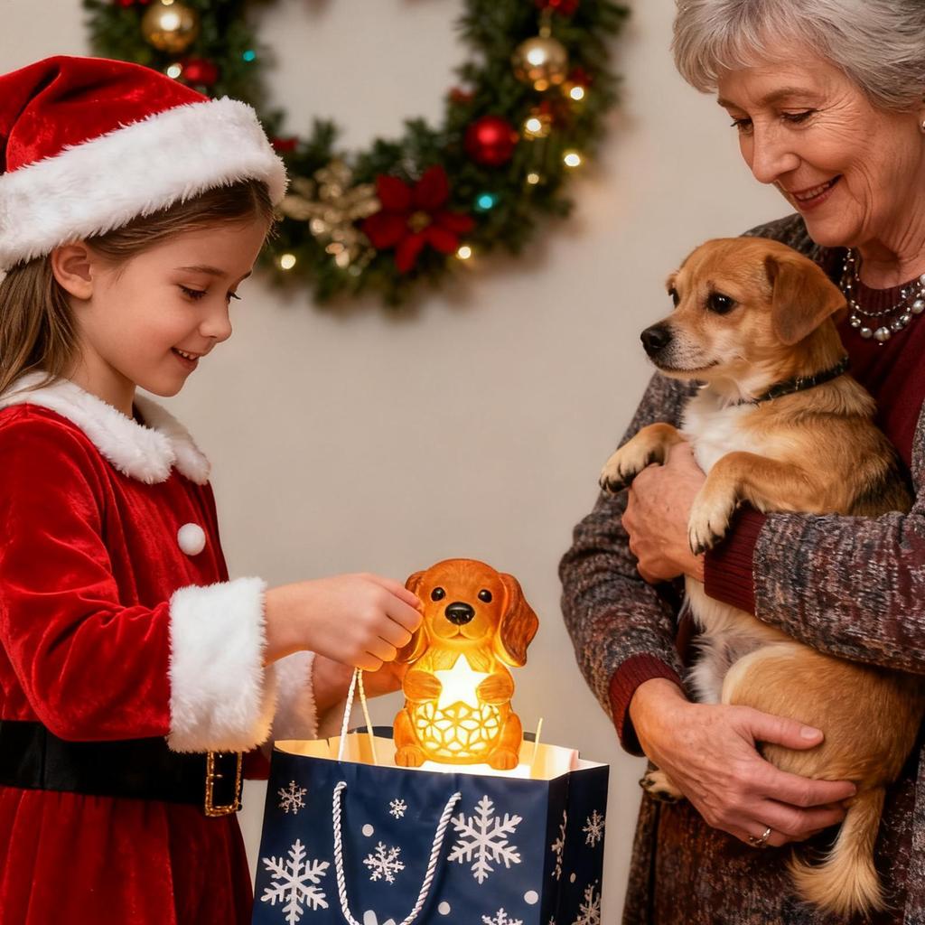 Christmas Dog Lamp LED Night Light Ambient Lighting Decor Gift for Nursery Bedroom Living Room Desk Bedside Table Shelf Decor