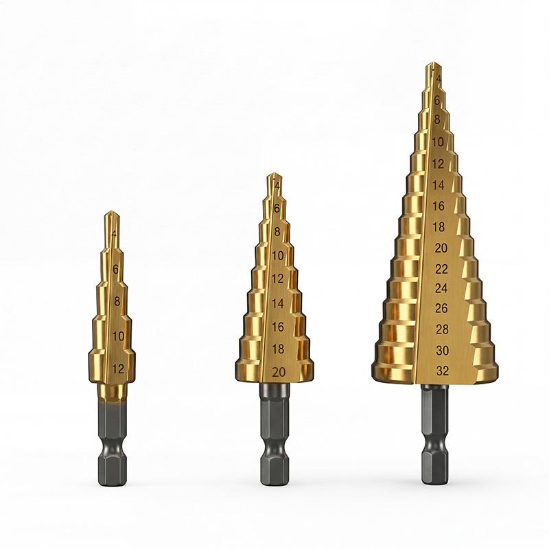3Pcs HSS Titanium Coated Step Drill Bit High Speed Steel Metal Wood Hole Cutter Cone Drilling Tool Pagoda Drill Bit