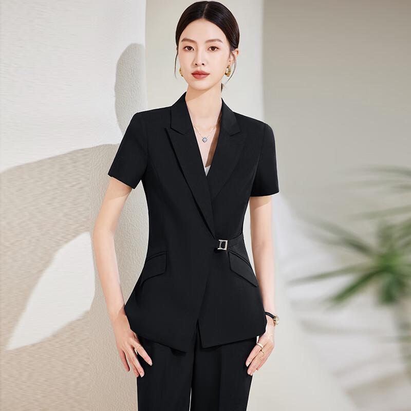 TROMAN Completo Professionale da Donna a Maniche Corte con Cintura