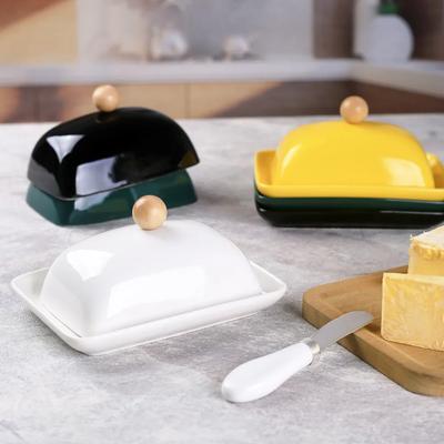 Seramik Kapaklı Tereyağlık Batı Peyniri Tereyağ Kutusu Paslanmaz Çelik Tereyağı Bıçağı ile Restoran Dekoratif Mutfak Malzemeleri