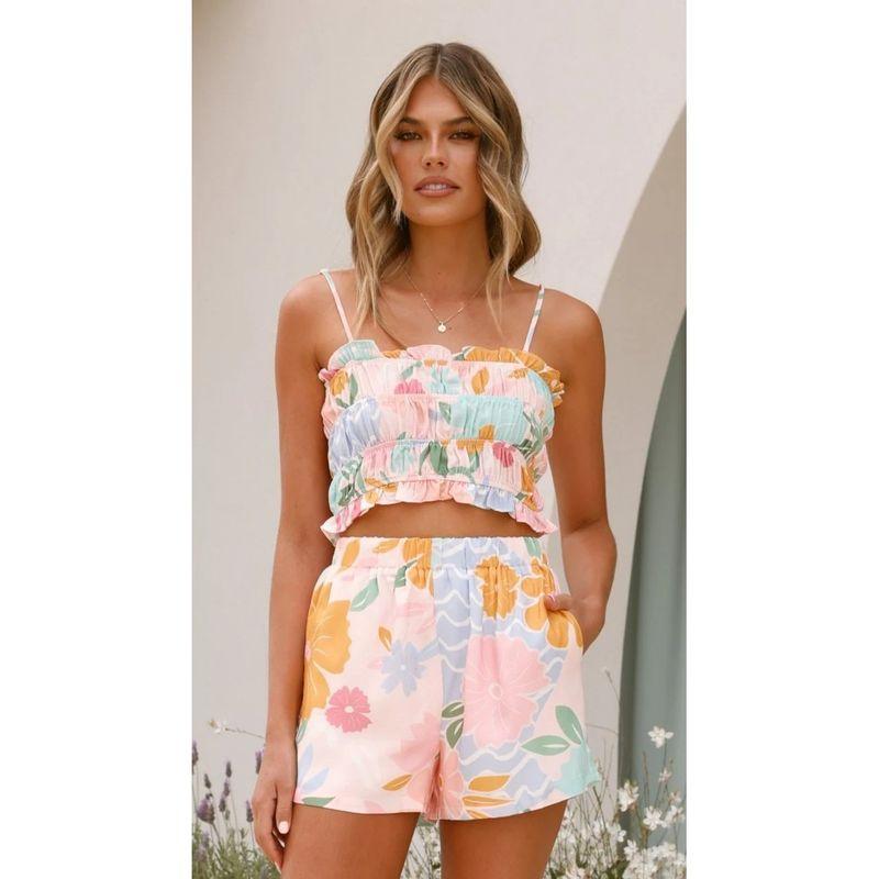 

Fashion New Flower Sexy Elastic Suspender Shorts Suit Color S