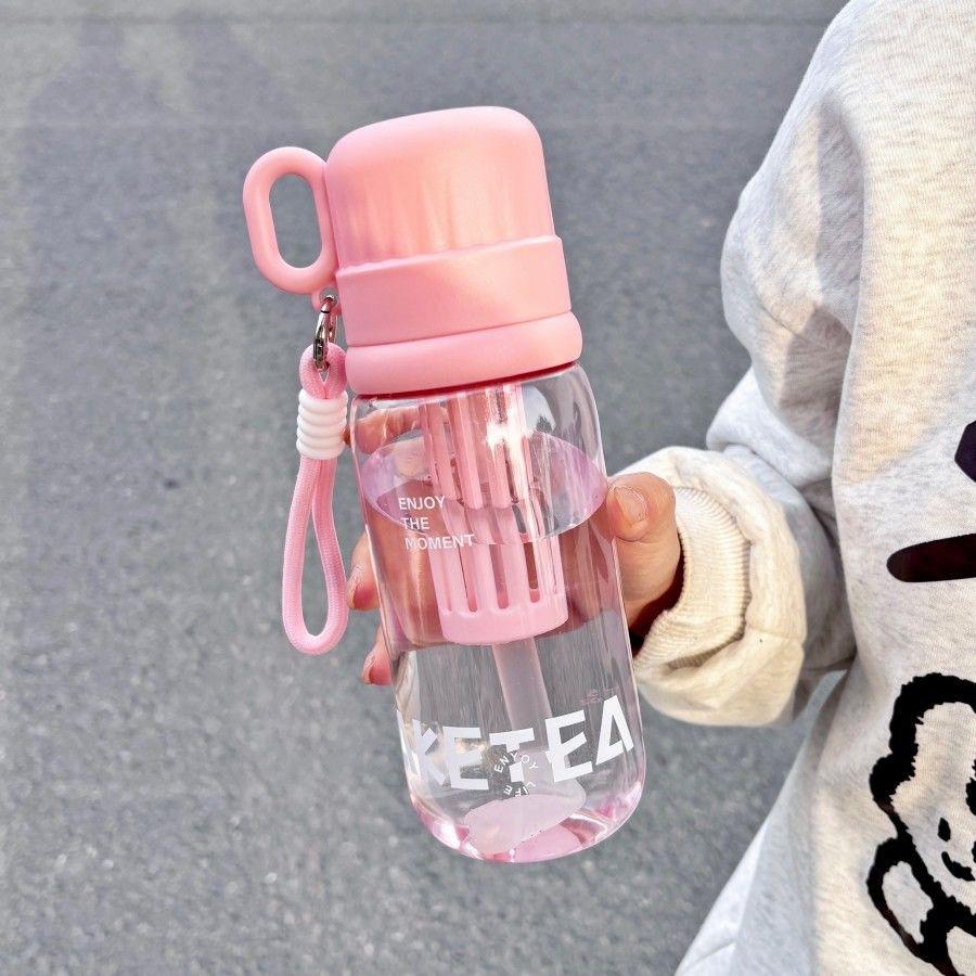 Water bottle1011 spring new high-value cute cartoon large-capacity children's straw cup portable large-capacity plastic cup