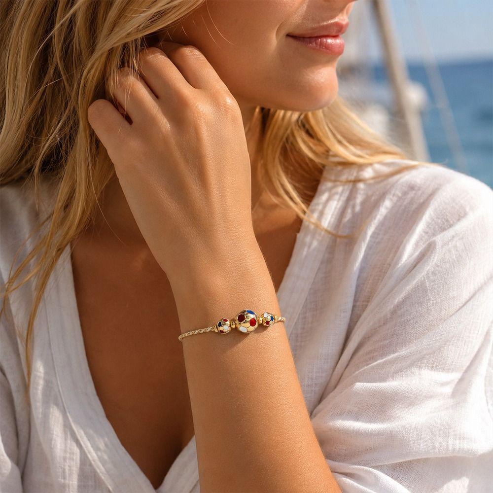 Adjustable Cord Football Beaded Bracelet Gold Silver Plated Braided Cord Bracelet  For Women Men