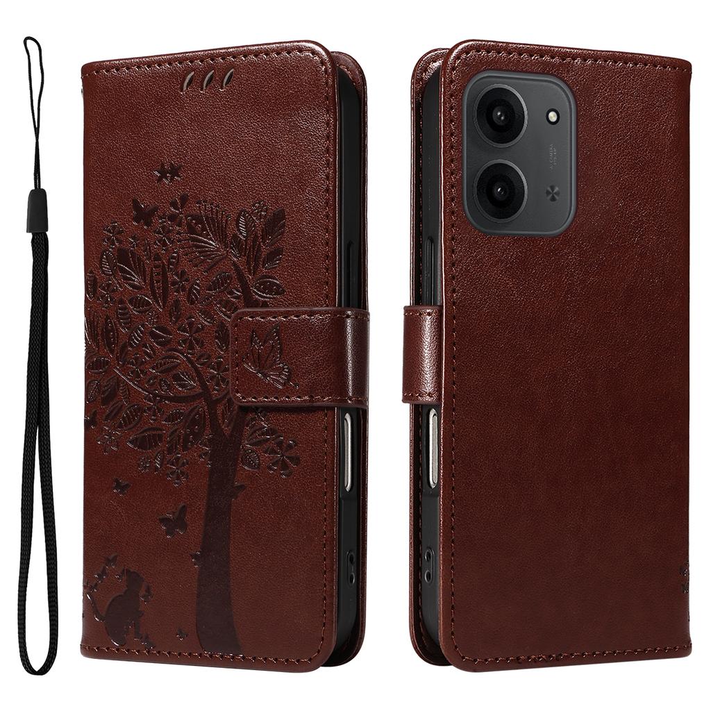 For Xiaomi Redmi 15C 4G (171mm) Phone Case with Stand Cat Tree Pattern Leather Wallet Mobile Cover