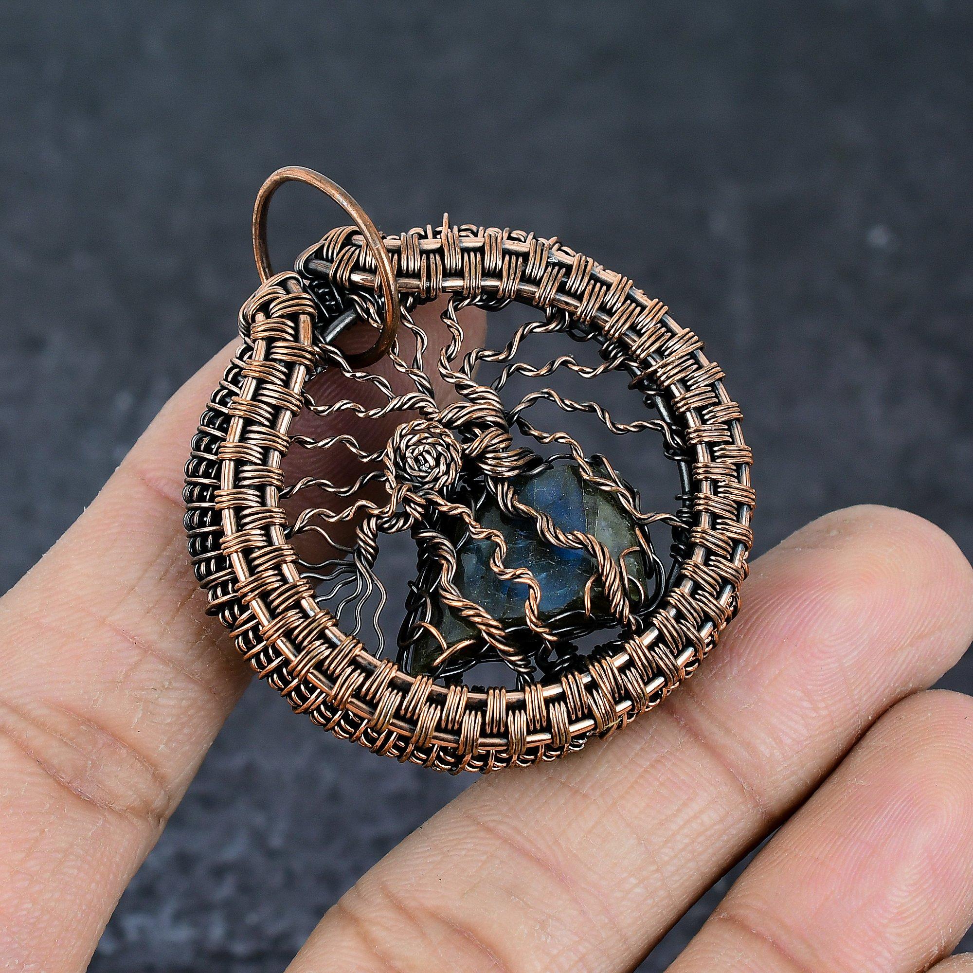 

Natural Labradorite Gemstone Copper Wire Wrap Jewelry Pendant 1.97 Q9s34