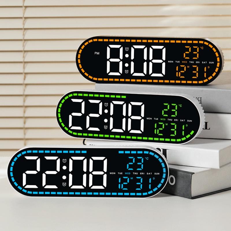 Digital Wall Clock Temperature LED Clock Week Date 2 Alarms Brightness Adjustment Timer Snooze Second 12/24H USB Powered Clock