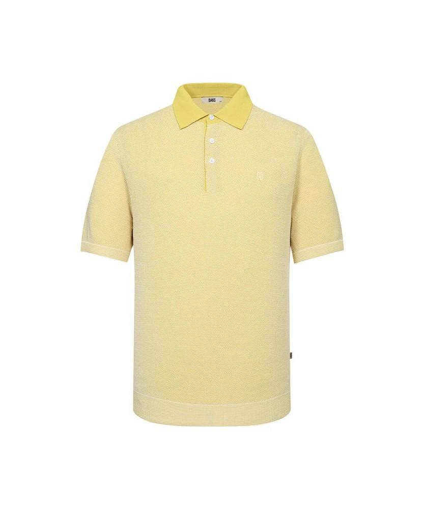 Dagseusyeocheu Two-Tone Jacquard Short Sleeve Collared Knit Yellow_Dls1Swts103Y1
