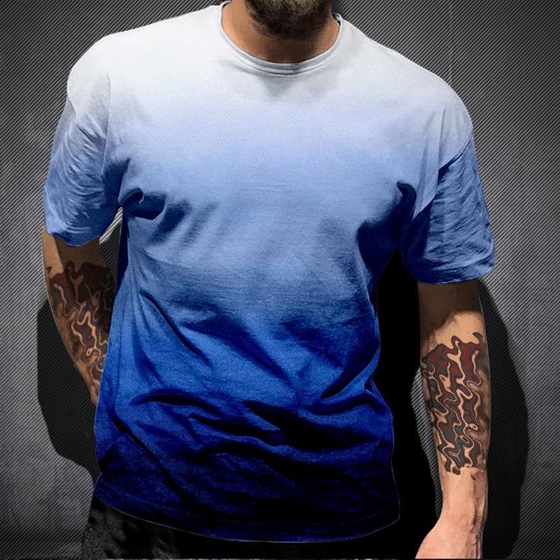 Simple Gradient T Shirts For Men Trend Summer Crew Neck Fashion 3D Printed Short Sleeve T-shirts Loose Casual Streetwear Tees