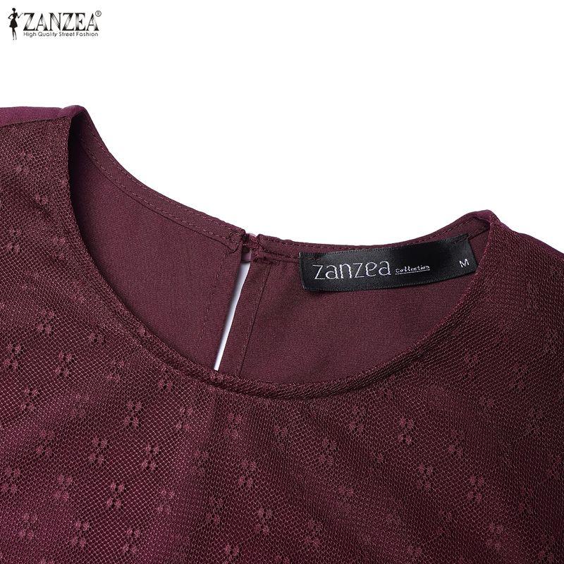 ZANZEA Rochie lungă musulmană lejeră cu mânecă lungă și gât rotund casual pentru femei