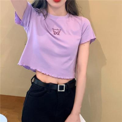 2024 Women's Slim Fit Butterfly Embroidered High Waist Crop Top