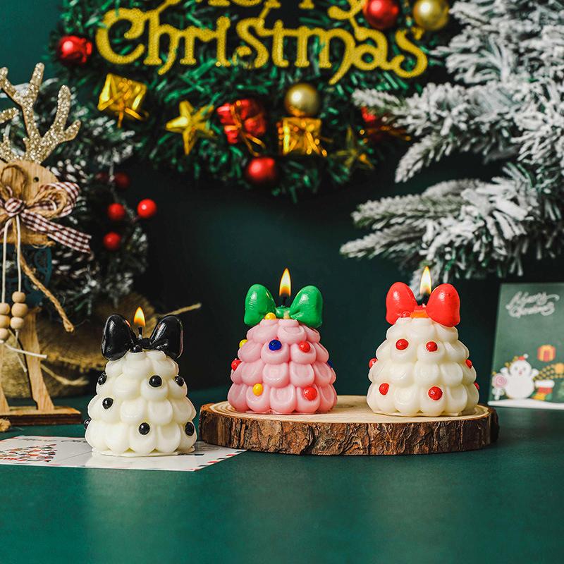 1PC Soy Wax Handmade Fragrance Gifts Bow Christmas Tree Xmas Candle Atmosphere Tree Shape Ornaments Multiple Options Available