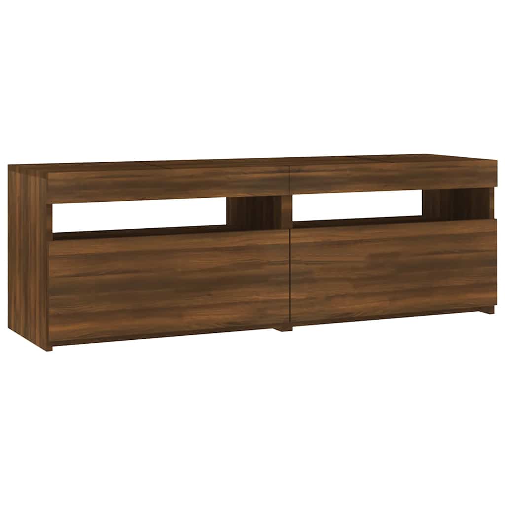 Moderner TV-Schrank Im Vintage-Stil Mit LED-Licht Außenansicht Aus Brauner Eiche 120x35x40 Cm