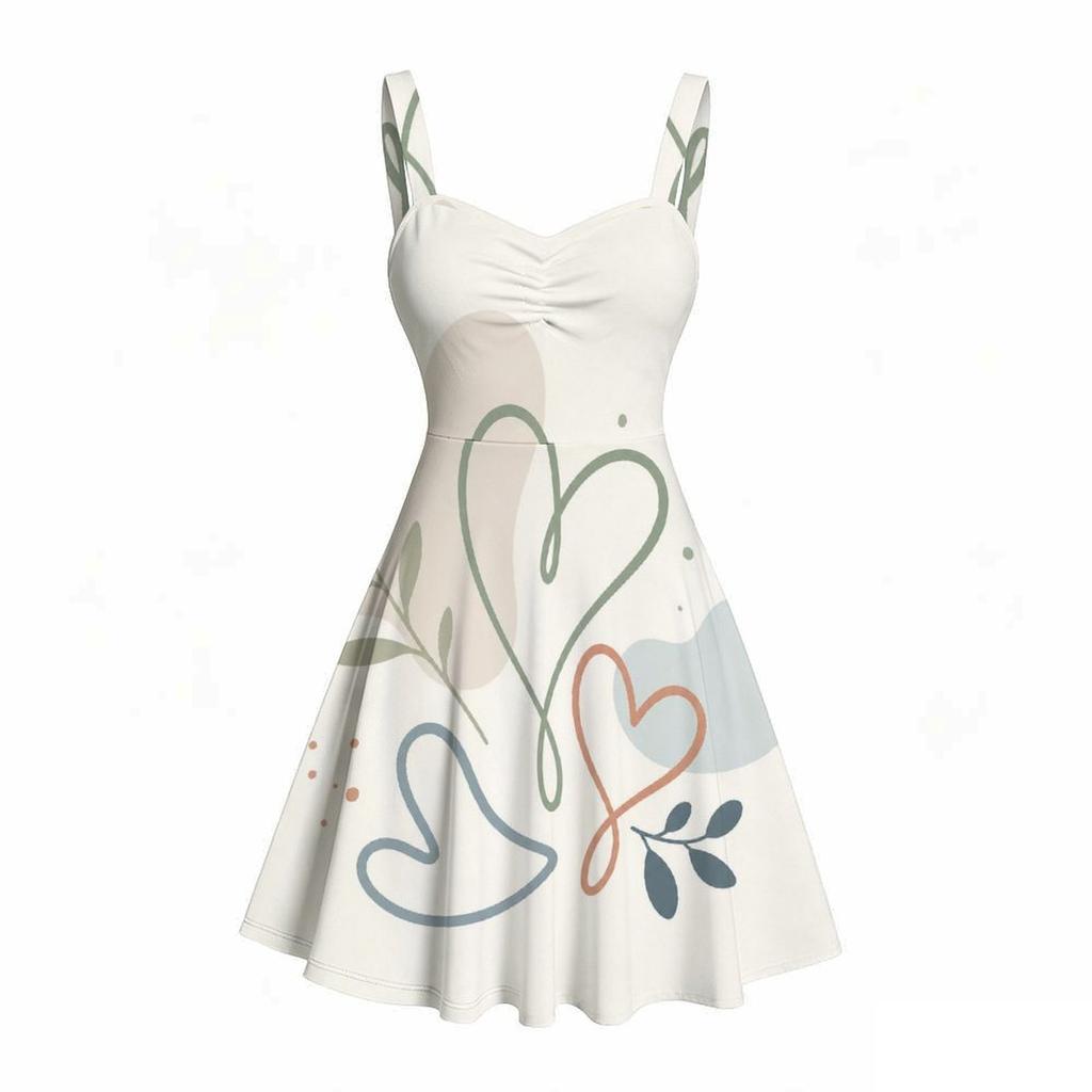 Women Plus Size Spaghetti Strap Off Shoulder Dress Modern Abstract Geometric Rainbow Leaf Print Swing Dress