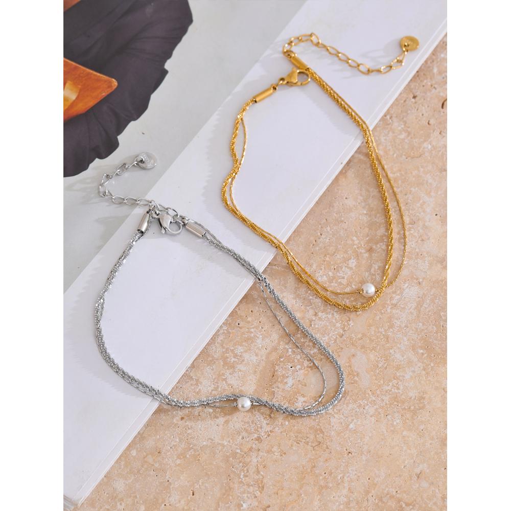 Yhpup Fashion Layered Chain Imitation Pearl Chic Anklet Rust Proof Gold & Platinum Plated Australia Summer Jewelry Gift