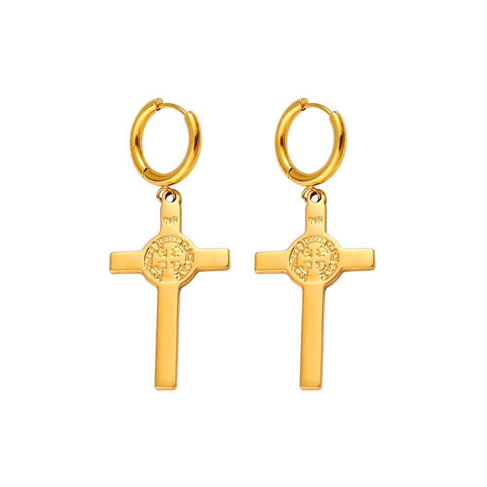 Personalized Trendy Stainless Steel Cross Hoop Earrings