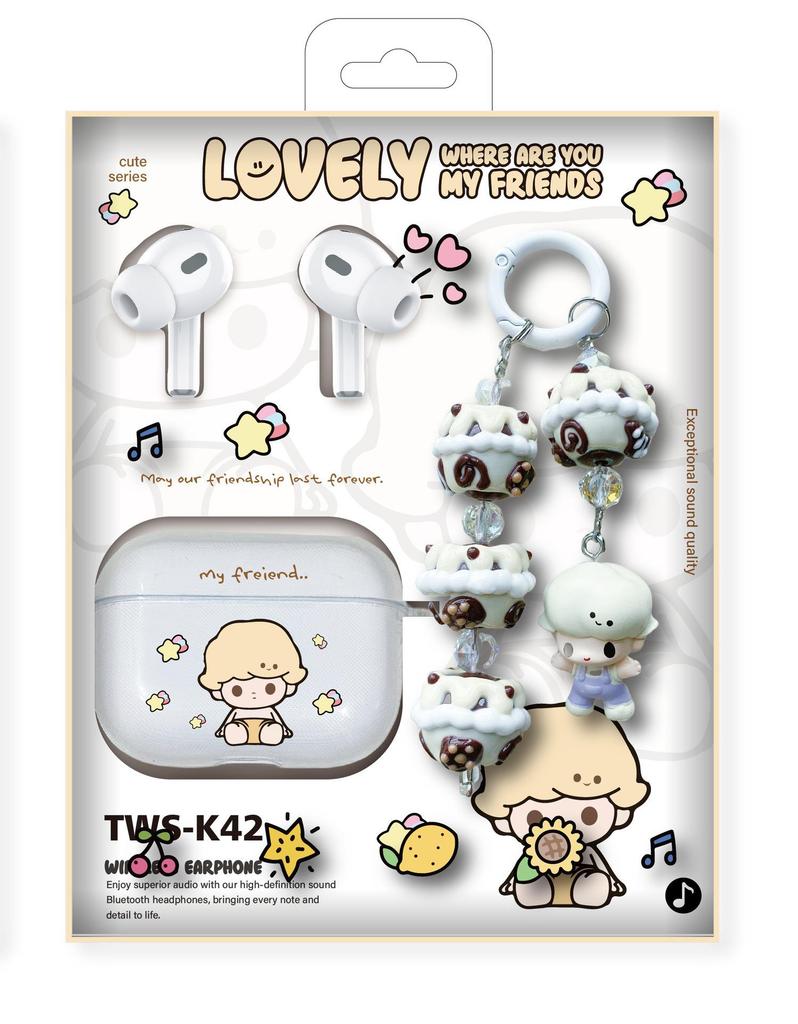 New TWS-K42 Bluetooth 5.3 In-ear True Wireless Earbuds with Cartoon Doll Bead Silicone Case