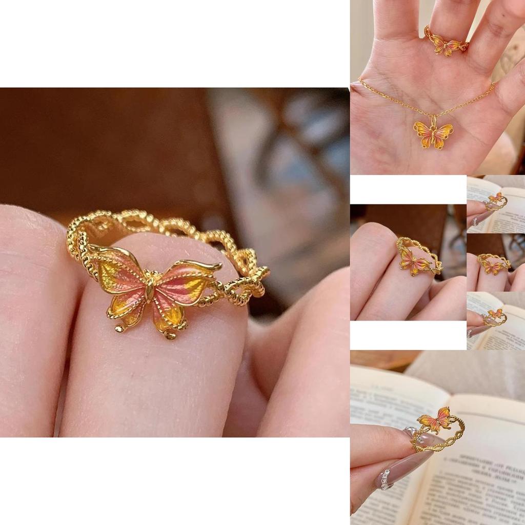 Elegant Vintage Gold Butterfly Ring For Women Featuring Unique Twisted Enamel And Open Design