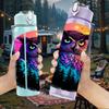 1PC Rainbow Colorful Owl 750ml Color Plastic Sports Water Bottle Leakproof Flip Straw Lid Suitable for Sports Office Home Use