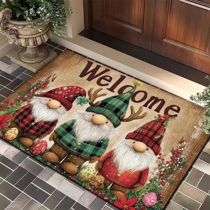 Merry Christmas Theme Door Mat for Bathroom Toilet Indoor Floor Mat Anti-Slip Kitchen Rug Dwarf Printed Carpet Home Decoration