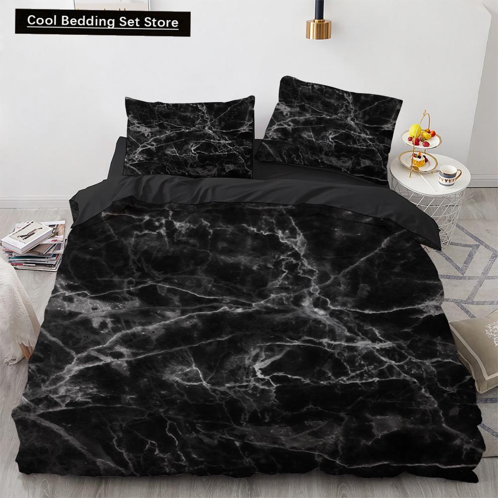 Marble King Queen Duvet Cover Cool Black and White Texture Pattern Bedding Set for Teens Adults 2/3pcs Polyester Quilt Cover