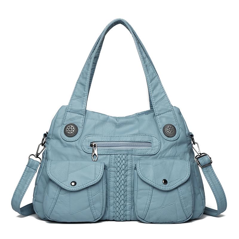 Women's Brown Textured Leather Hobo Bag Braided Detail Multi-Pocket Crossbody Shoulder Bag Fashion Casual Daily Handbag