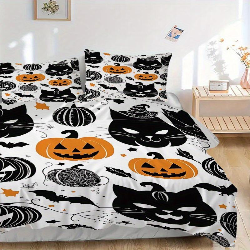 3pcs Halloween Pumpkin Bedding Set, Suitable for Bedroom Decoration, (Includes 1 Duvet Cover And 2 Pillowcases, Quilt Not Included) yy250822126