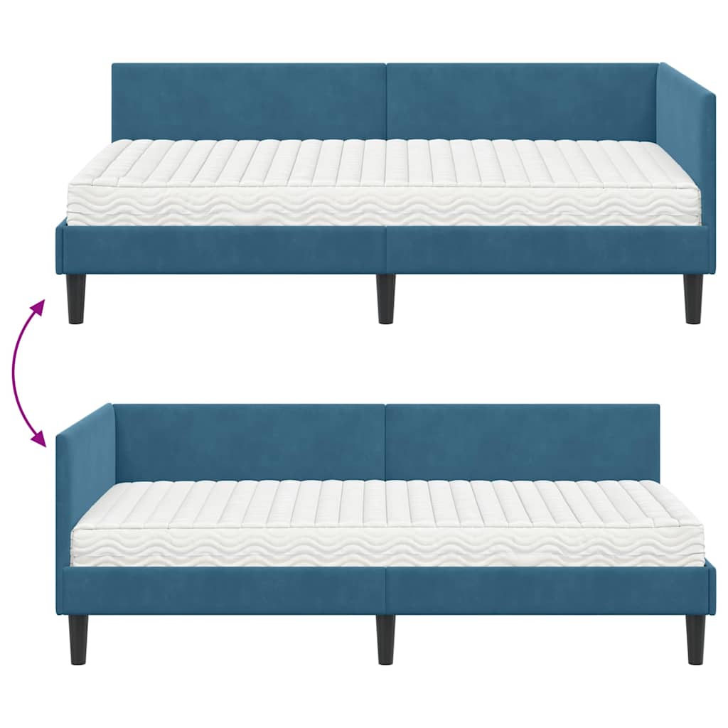 Corner Bed Frame with Mattress Other 2 Pcs Blue Velvet