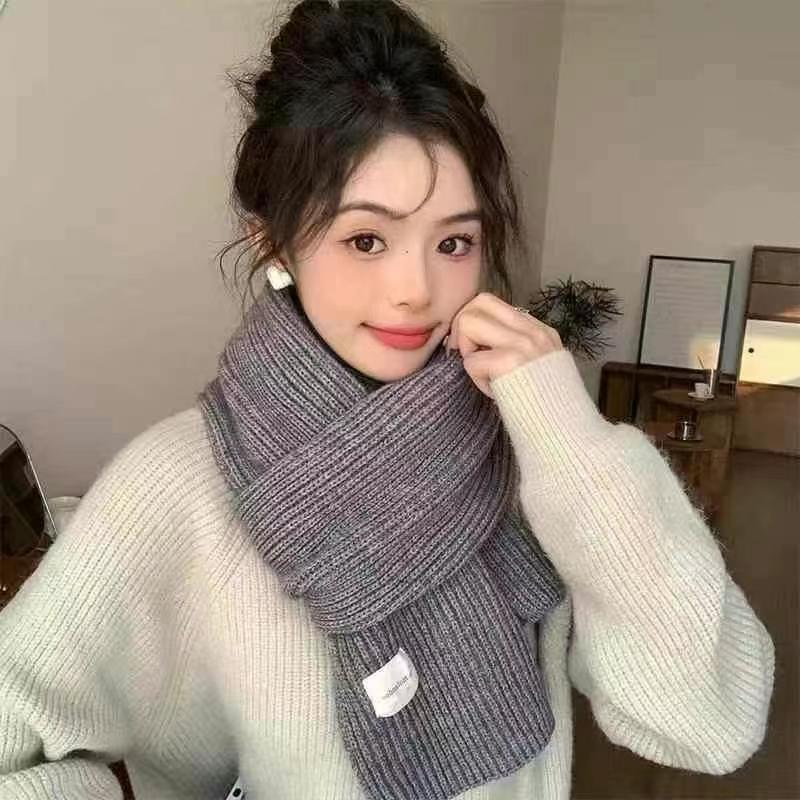 Women's Soft Thickened Knit Scarf - Korean College Style Neck Warmer for Autumn/Winter