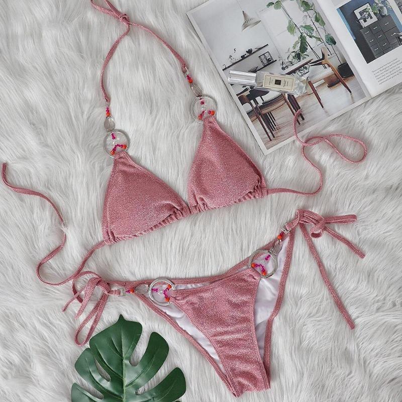 Women S Sexy Crystal Diamond Beaded Split Bikini Swimsuit