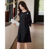 Demana Women's Round Neck 3/4 Sleeve Midi Dress