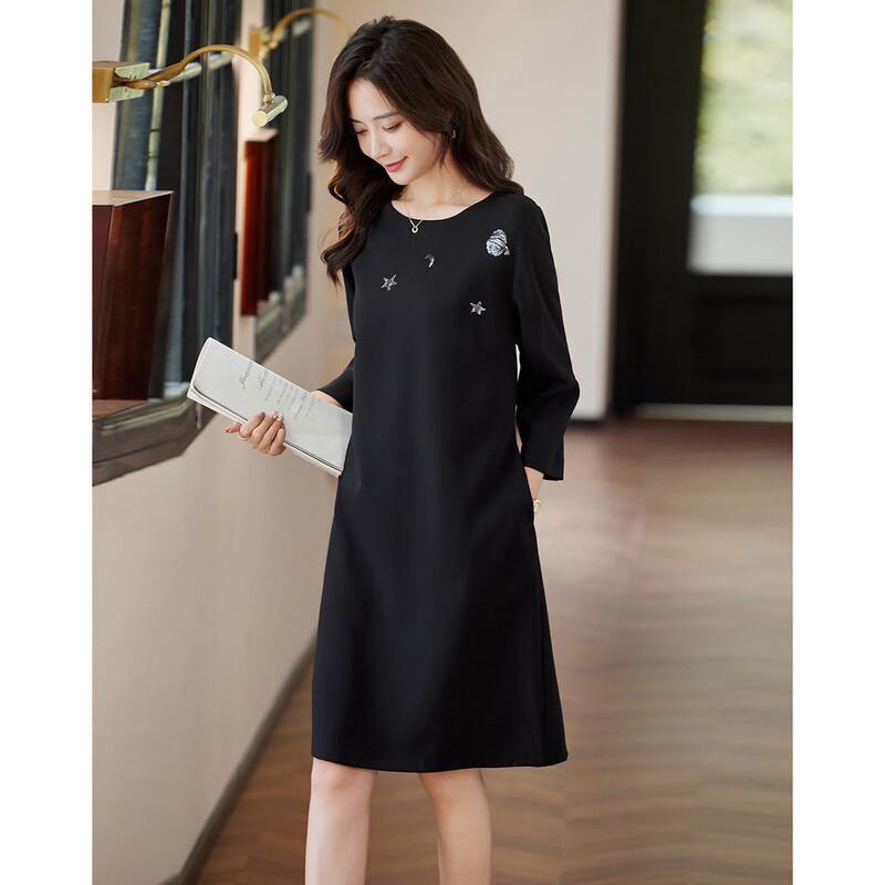 Demana Women's Round Neck 3/4 Sleeve Midi Dress