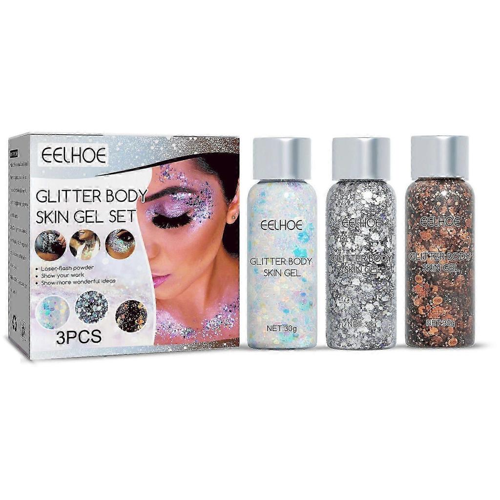 Vibrant Fish Scale Glitter Gel Set 3PCS Color-Shifting Eyeshadow & Body Makeup for Stage, Parties & Festivals Long-Lasting, Safe, Easy To Apply for