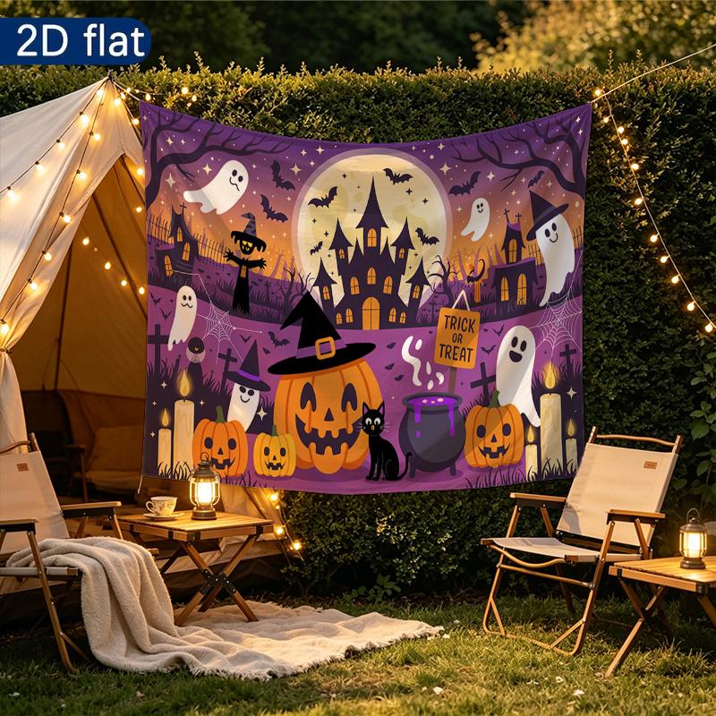 Party Backdrop Halloween Castle Flat Banners Spooky Ghosts Pumpkins Witch Celebrations Photo Booth Background Front Door Decor