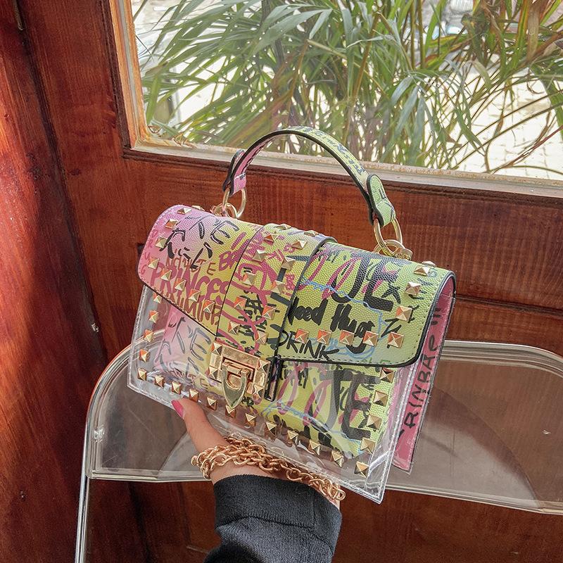 

Internet celebrity graffiti transparent jelly bag summer 2025 Korean version fashion graffiti ins Internet celebrity chain shoulder messenger bag