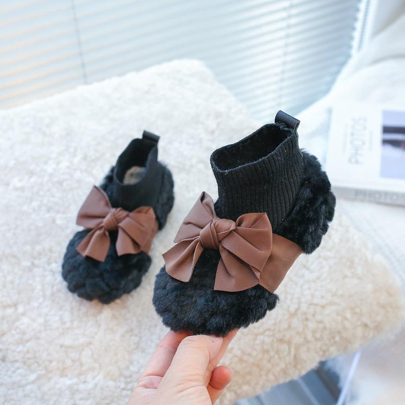 Girls fluffy shoes winter children's cotton shoes boys shoes plush bow classmate baby socks boots