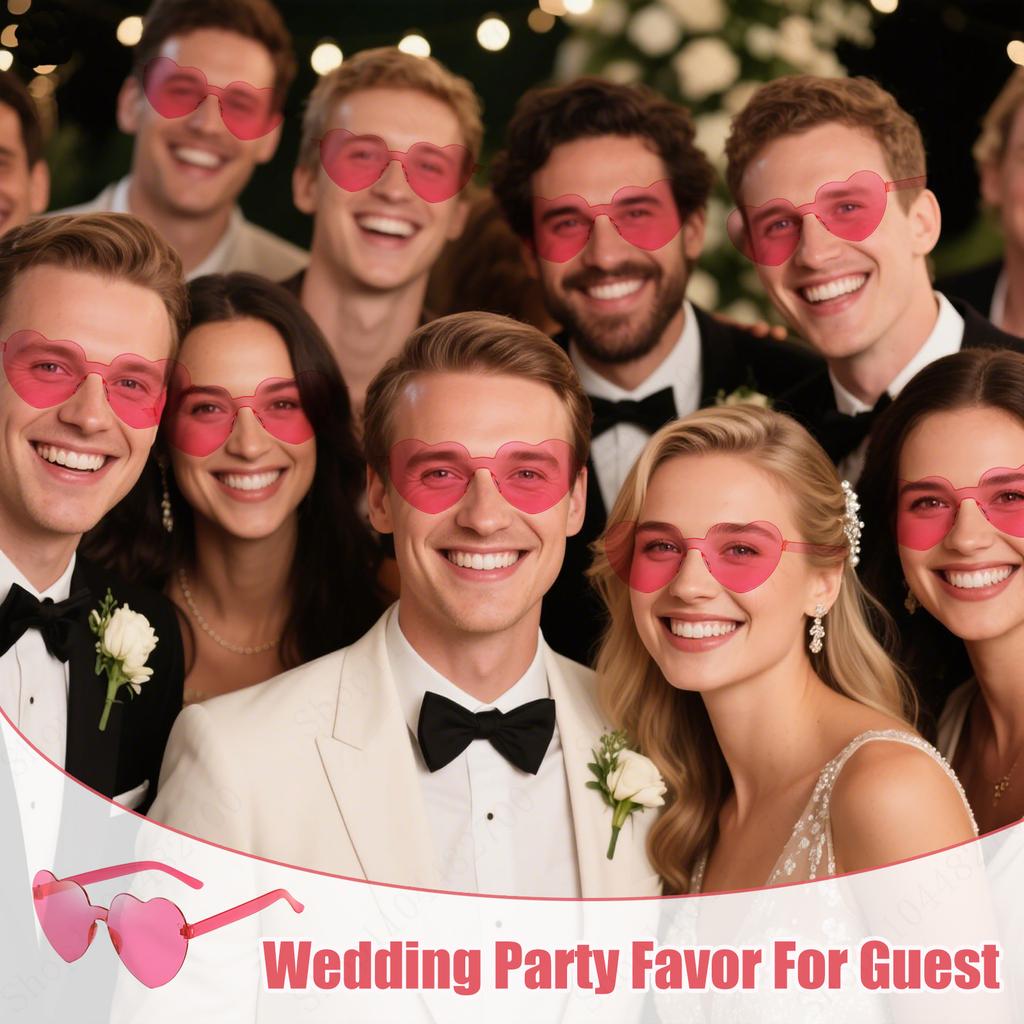 16-160Pcs Wedding Heart Shape Sunglasses Bachelorette Party Favor for Guests Fun Party Sunglasses Rimless Heart Shaped Glasses