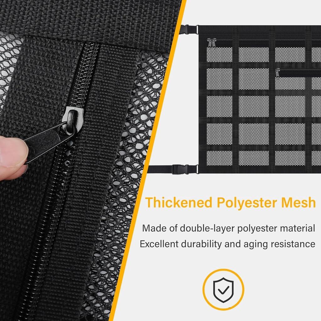 Upgrade Car Ceiling Cargo Net Pocket With Zip,Double Layers+Avoid Sagging Roof Cargo Bag For Toy,Quilts,Tickets,Universal Road Trip Essentials Car