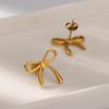 Stainless Steel Thin Bowknot Earrings For Women Gold Color Aesthetic Earring Wedding Christmas Fashion Jewelry Accessories