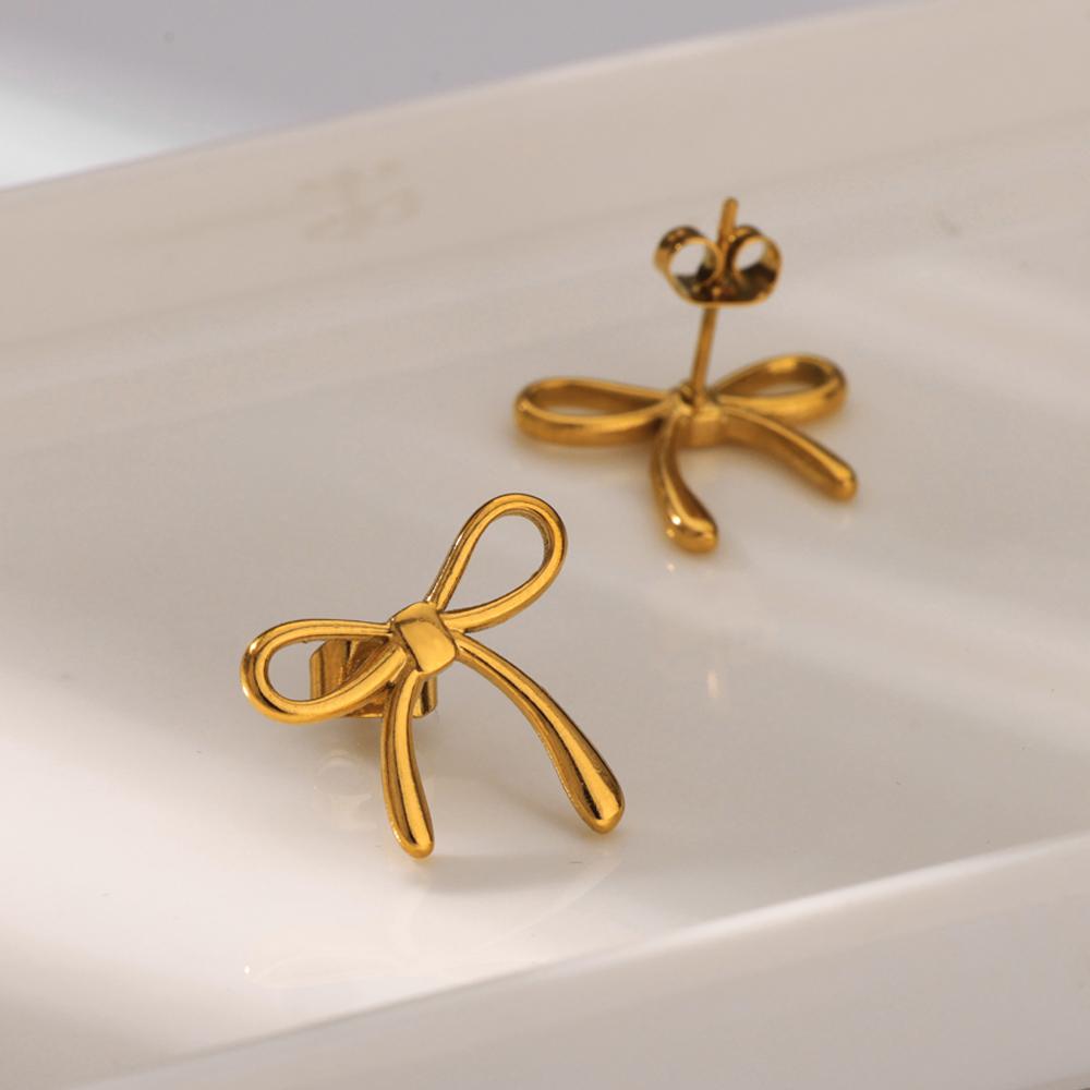 Stainless Steel Thin Bowknot Earrings For Women Gold Color Aesthetic Earring Wedding Christmas Fashion Jewelry Accessories