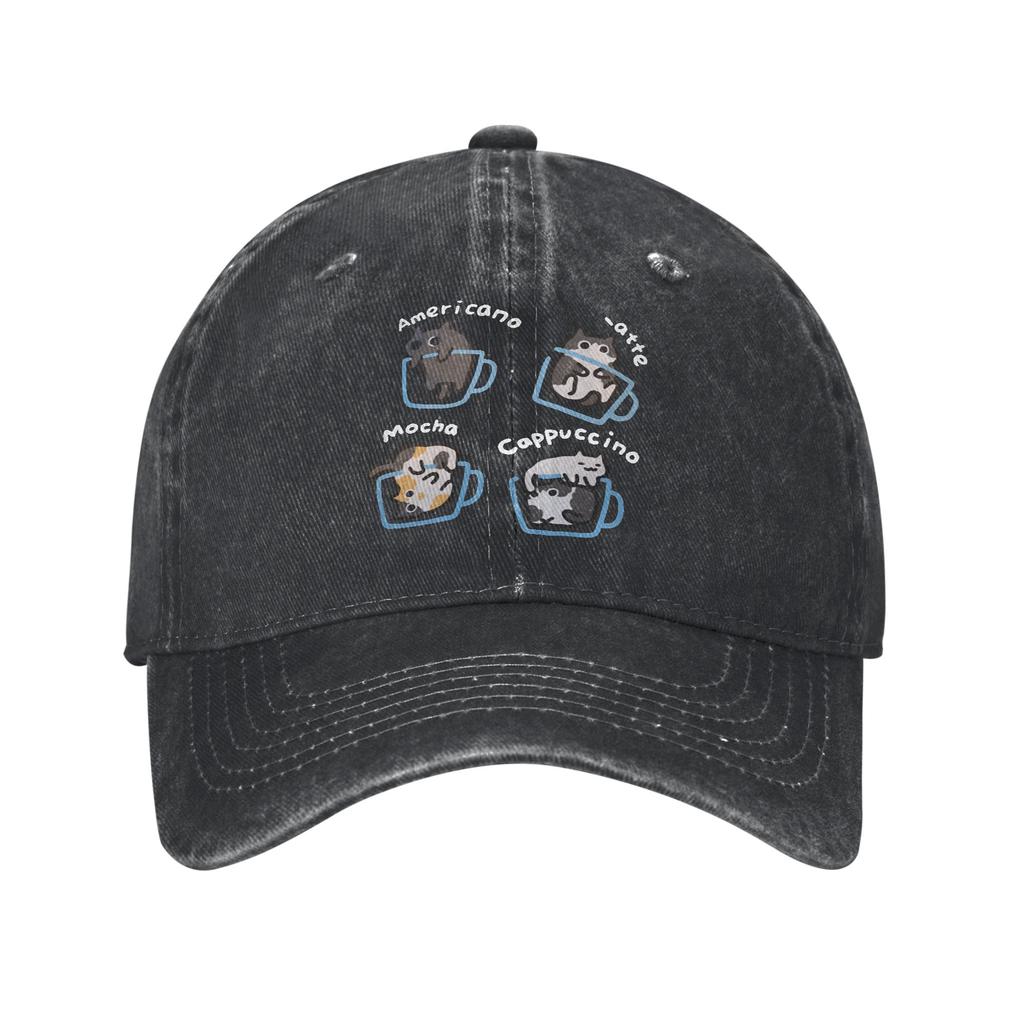 Gatos Amante del Café Gorra de Béisbol Vintage Desgastada Lavada Gorra Snapback para Unisex Mujeres Actividades al Aire Libre Gorras Ajustables Sombrero